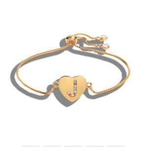 NWT Gold Multicolor J Initial Name Heart Bracelet